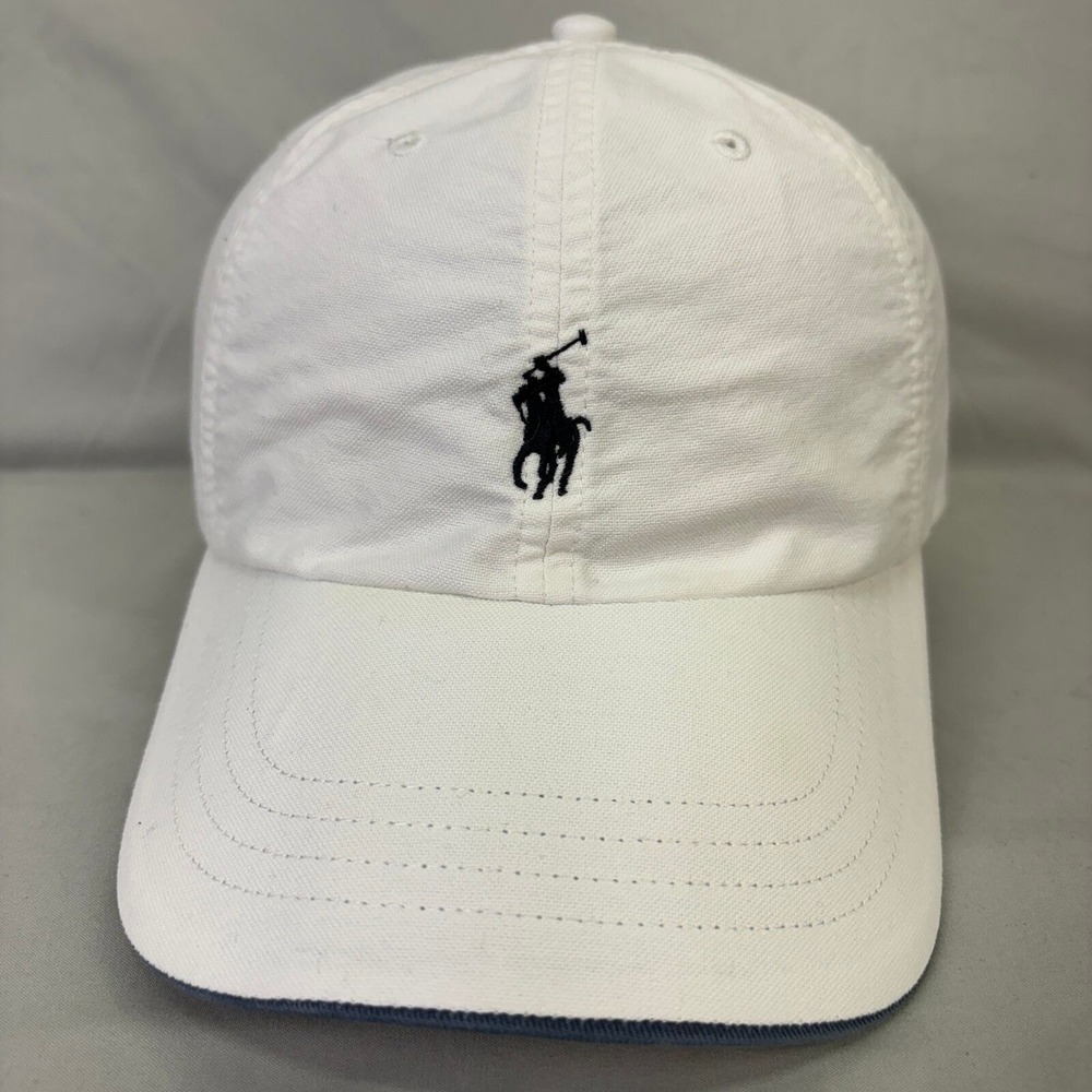 Polo Ralph Lauren Baseball Cap Pony Mens OS White Navy Blue Embroidered Hat